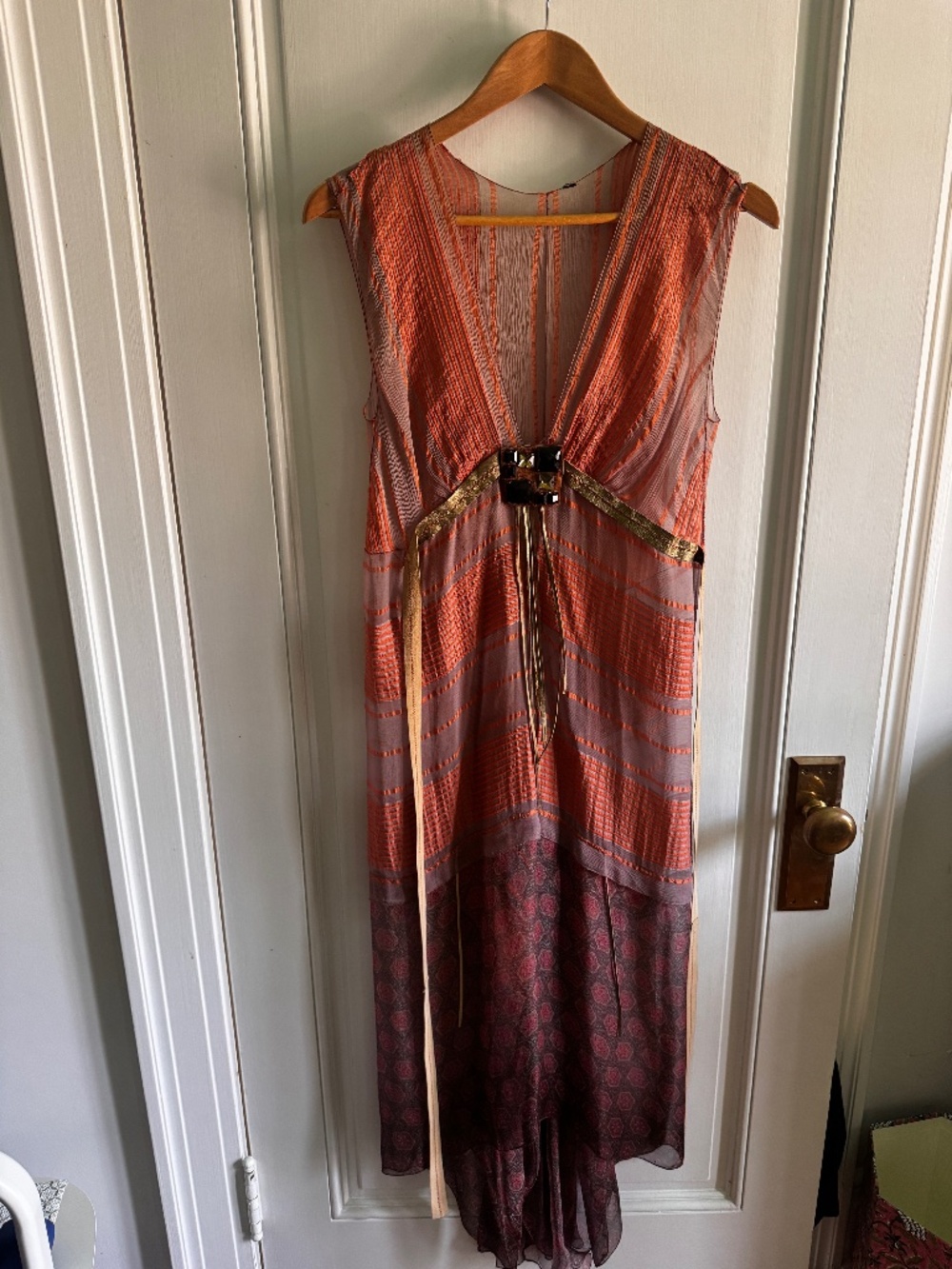 Vintage Sheer A line dress with bead and leather detail